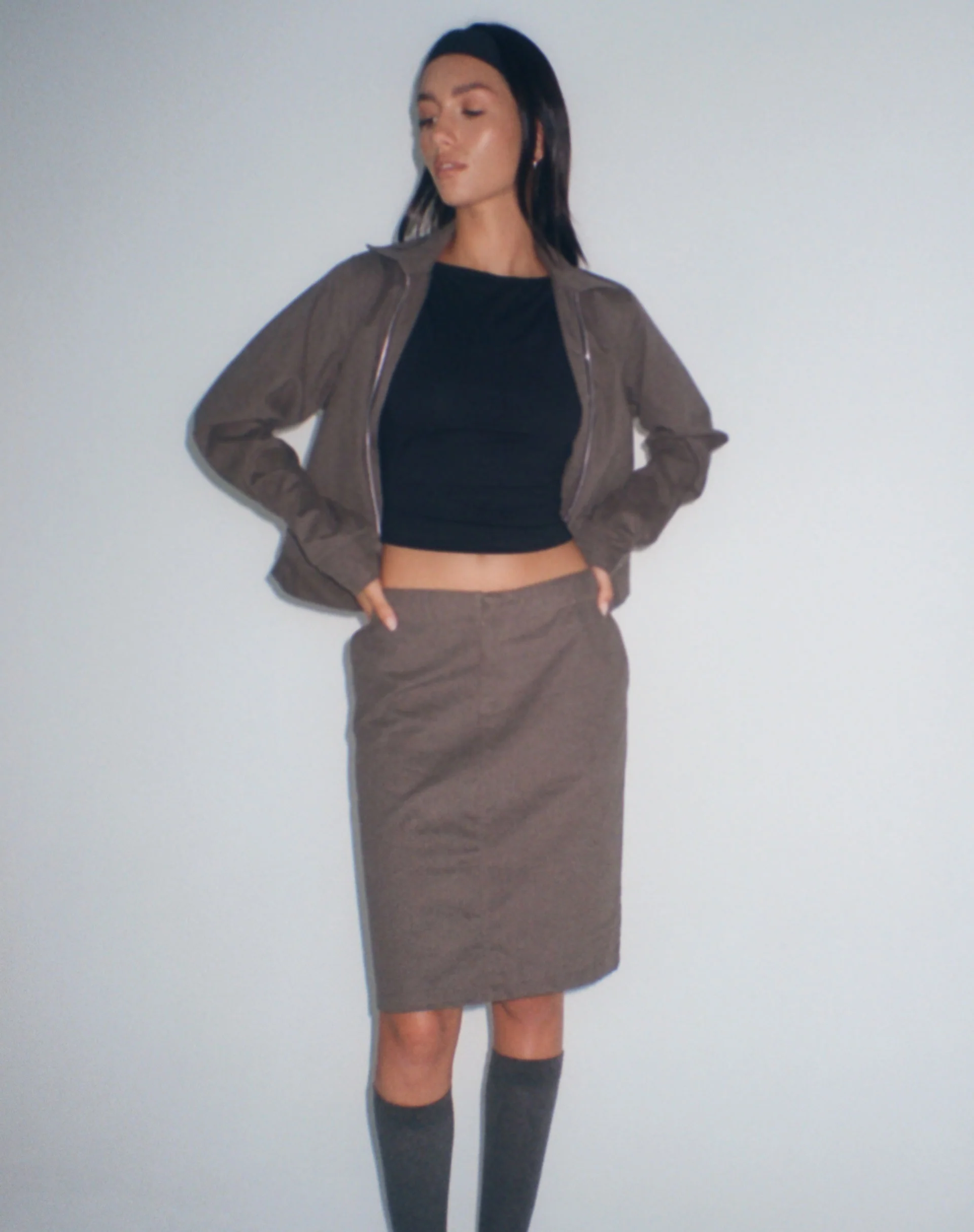 Yahya Midi Skirt in Dark Grey - Awmao