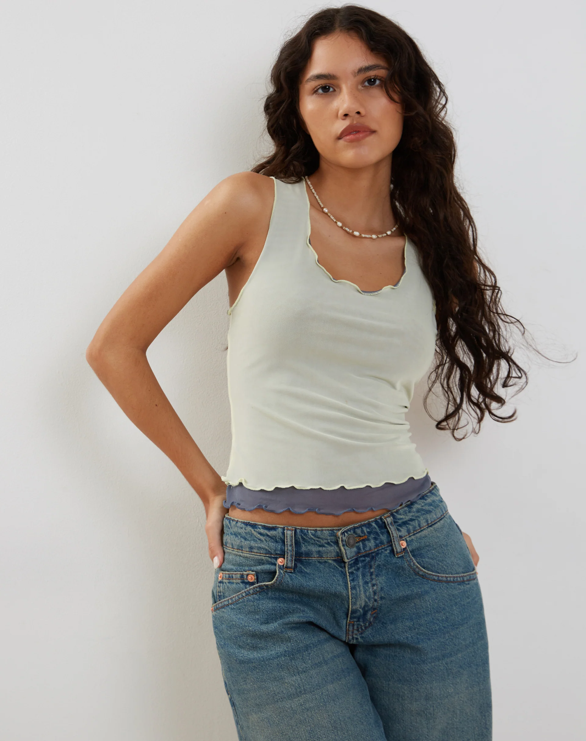Zeta Vest Top in Yellow with Navy Lining - Awmao