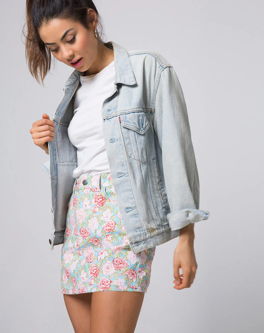 Mini Broomy Skirt in Bloom Floral Blue Base - Awmao