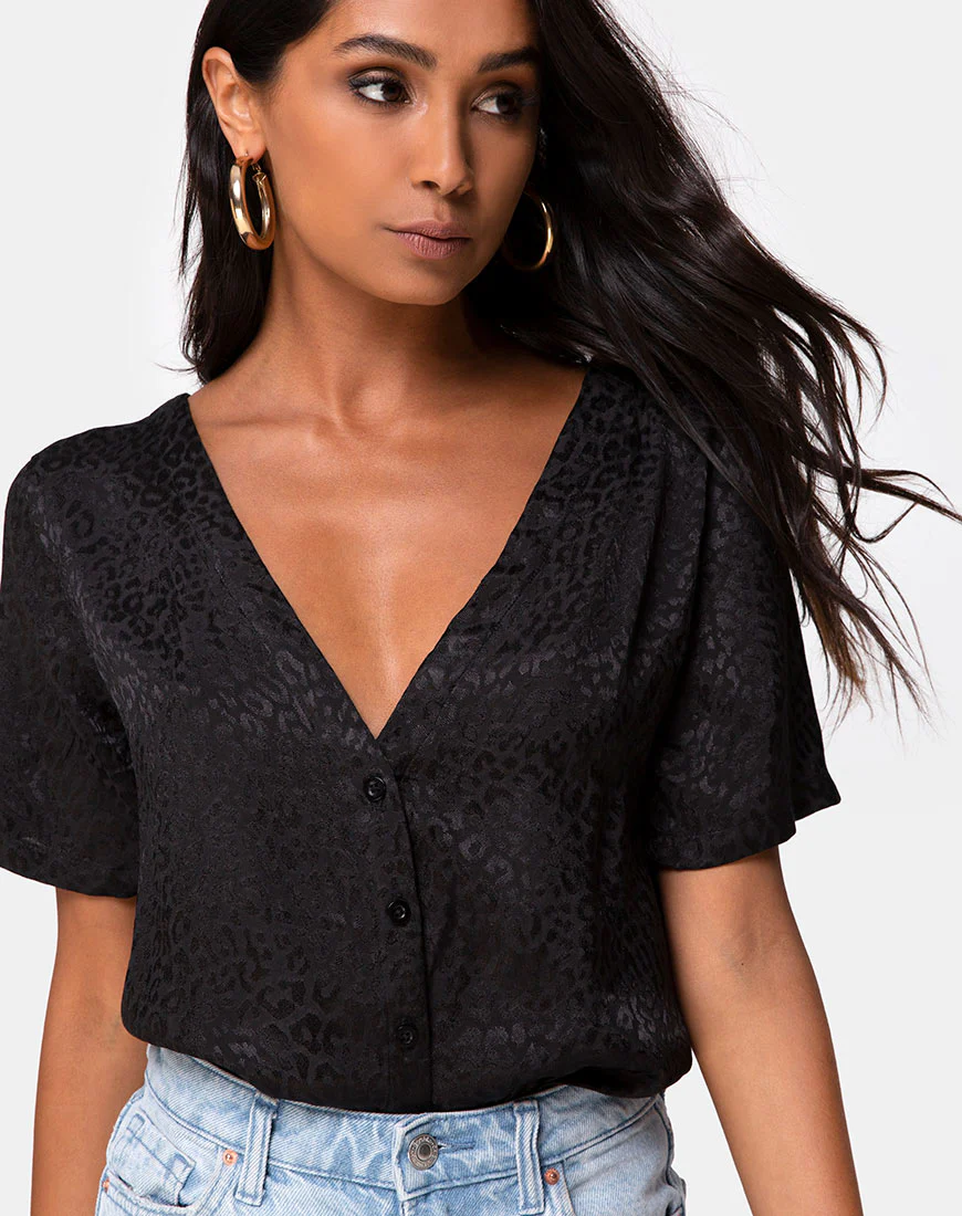 Parki Top In Satin Cheetah Black - Awmao