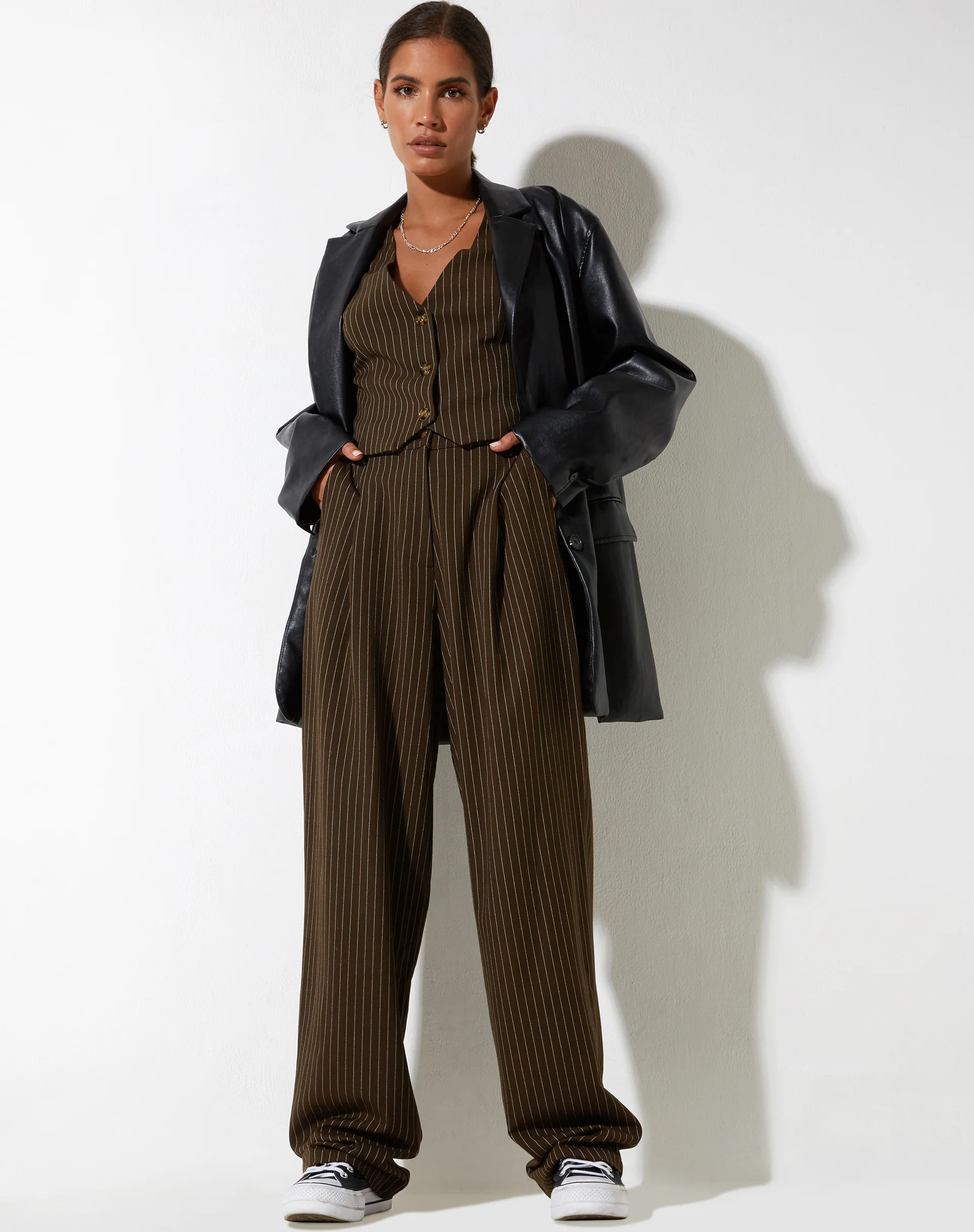 Sakila Trouser in Pinstripe Brown - Awmao