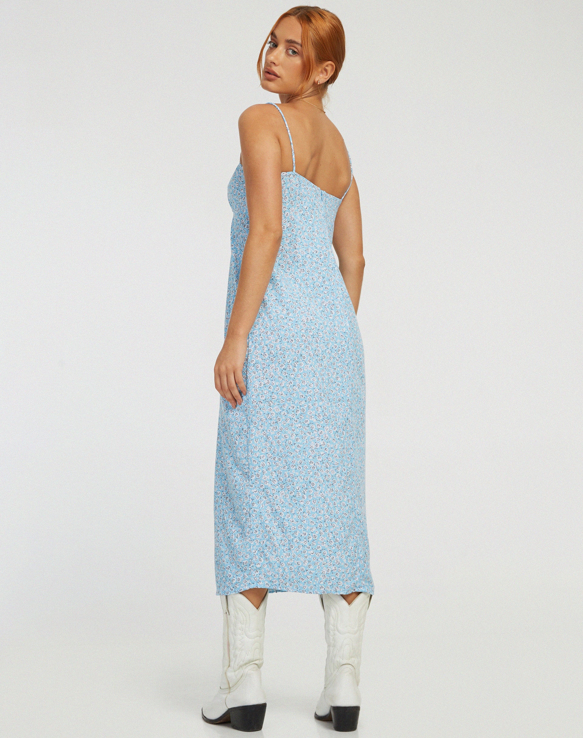 Cypress Midi Dress in Ditsy Rose Blue - Awmao