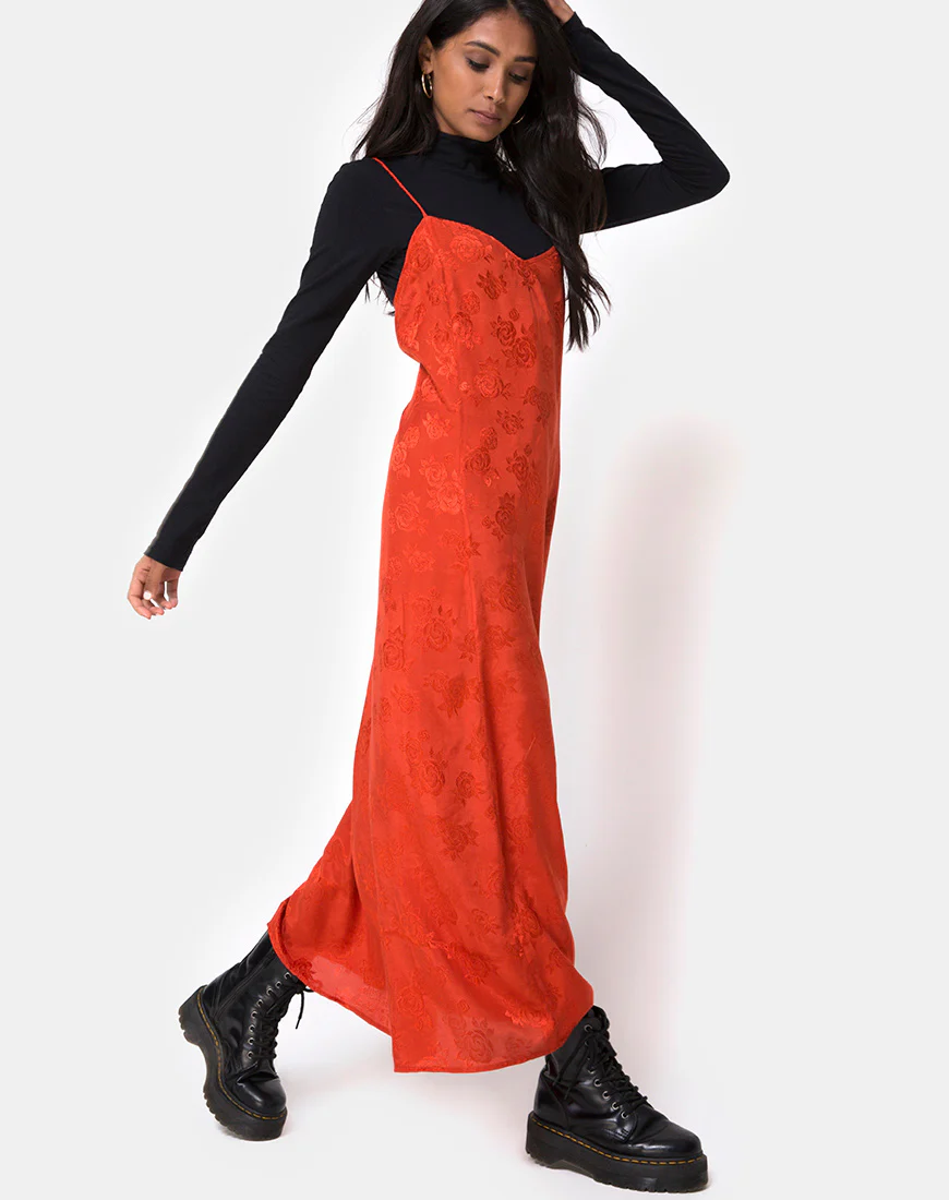 Nolity Midi Dress in Satin Rust Rose - Awmao