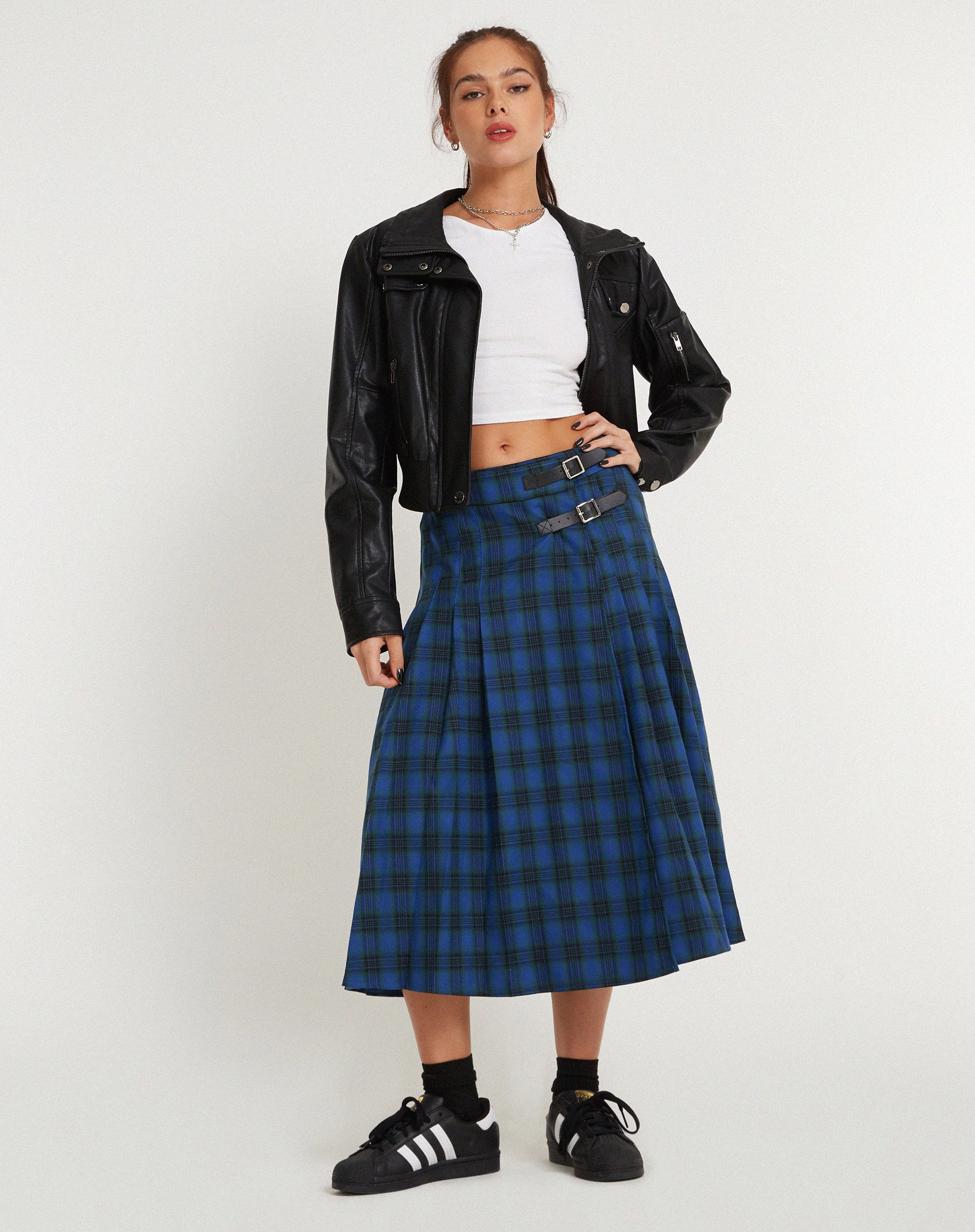 Rigifa Midi Skirt in Tartans Blue Grey - Awmao