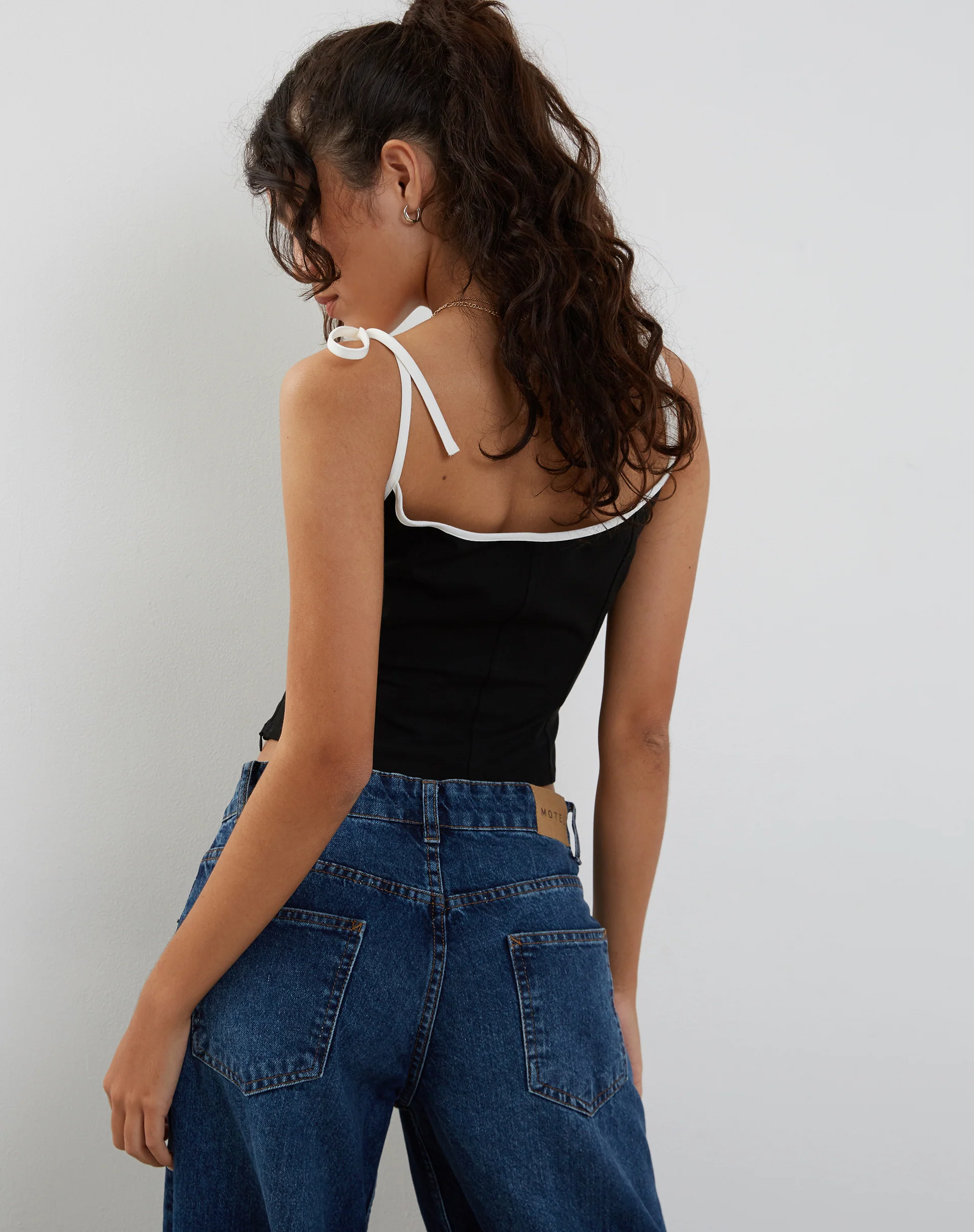 Kiona Corset Top in Black with White Binding - Awmao