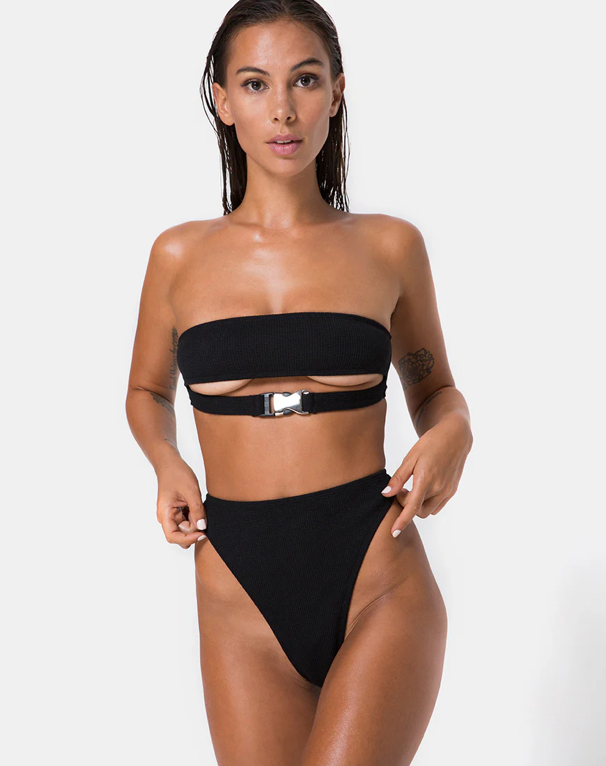 Lin Lin Bikini Top in Black with Silver Derlin - Awmao