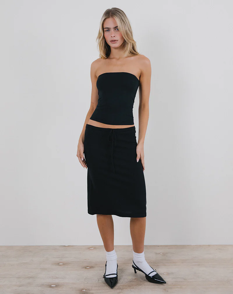 Rella Midi Skirt in Flat Knit Black - Awmao
