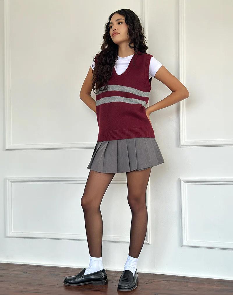Guria Vest in Maroon Red with Grey Stripe - Awmao