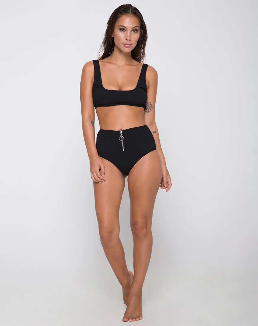 Fleata Bikini Bottom Mini Rib Textured Onyx - Awmao