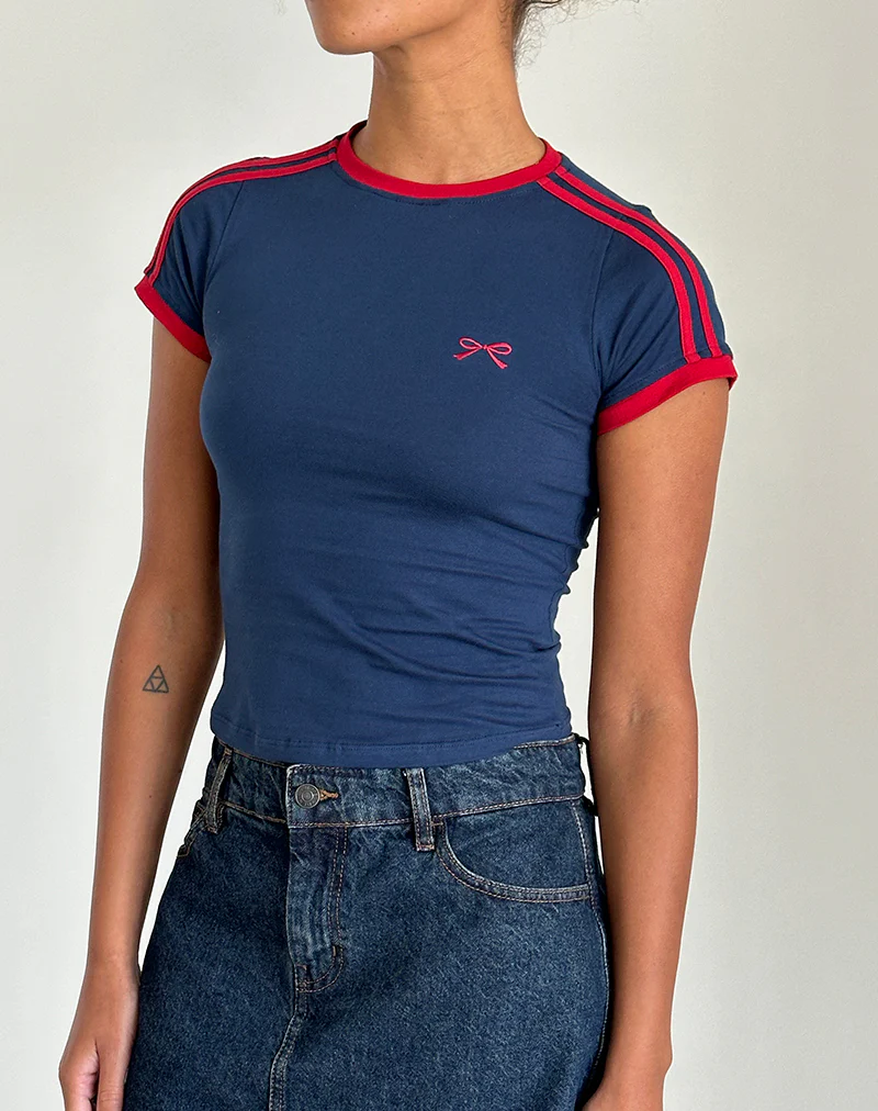 Salda Top in Navy with Adrenaline Red Binding and Logo - Awmao