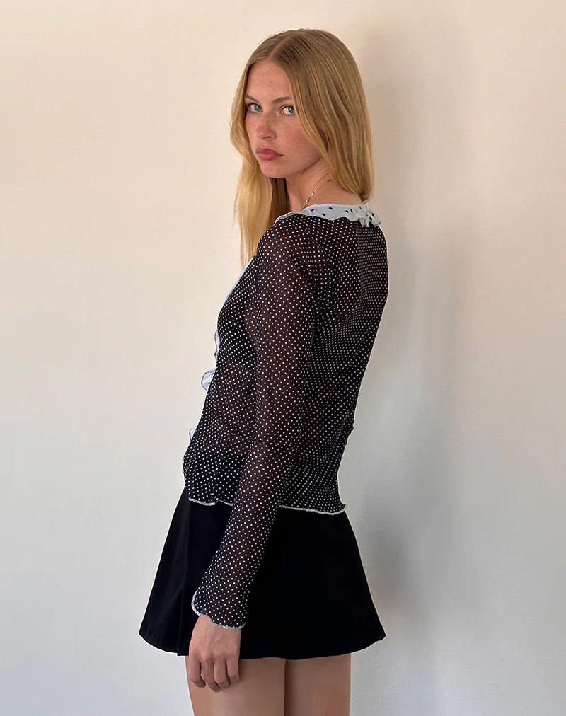 Saniya Cardigan in Blue and Black Basic Polka - Awmao