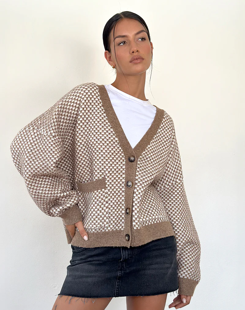 Danov Cardigan in Brown Gingham - Awmao