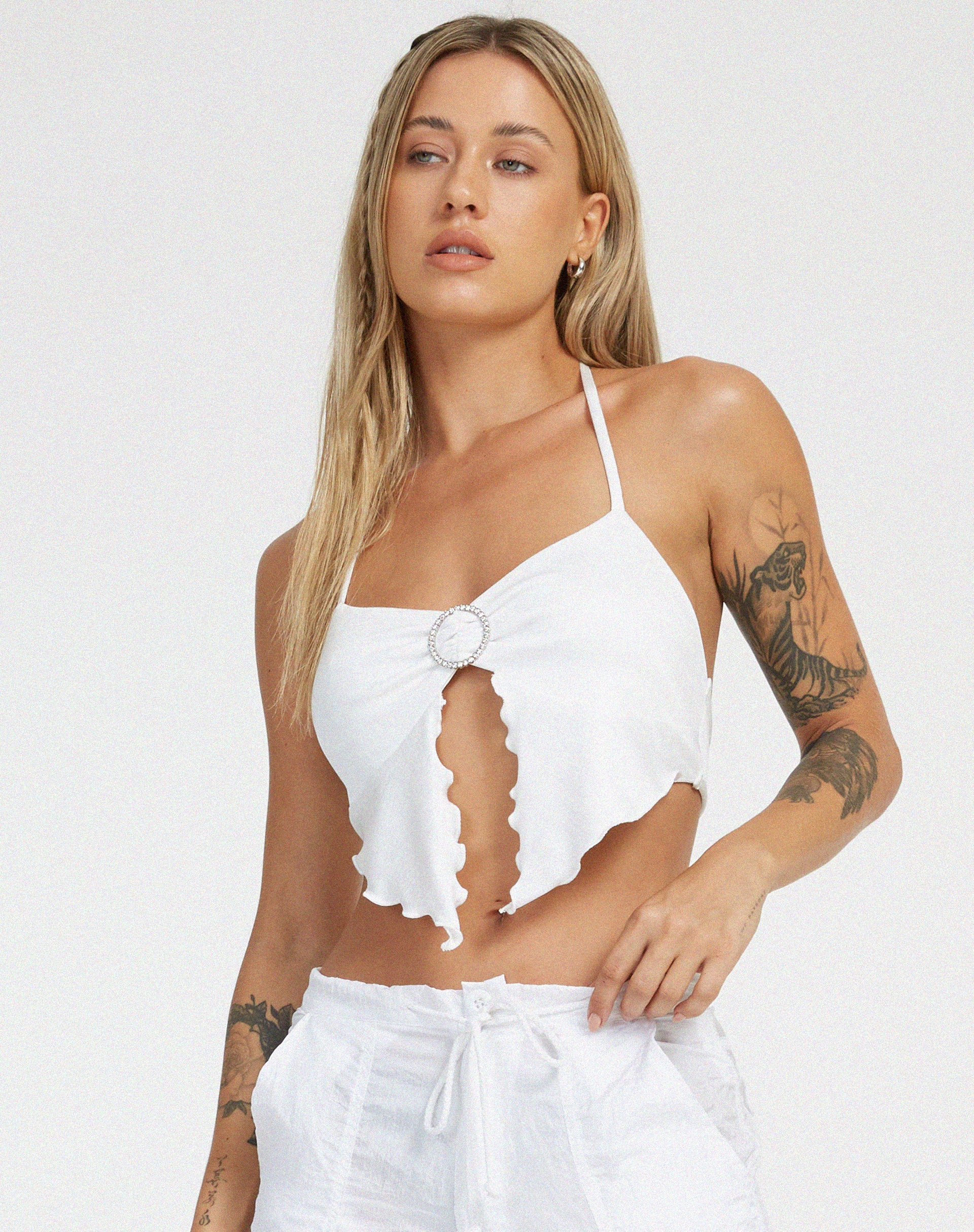 Shima Crop Top in White - Awmao