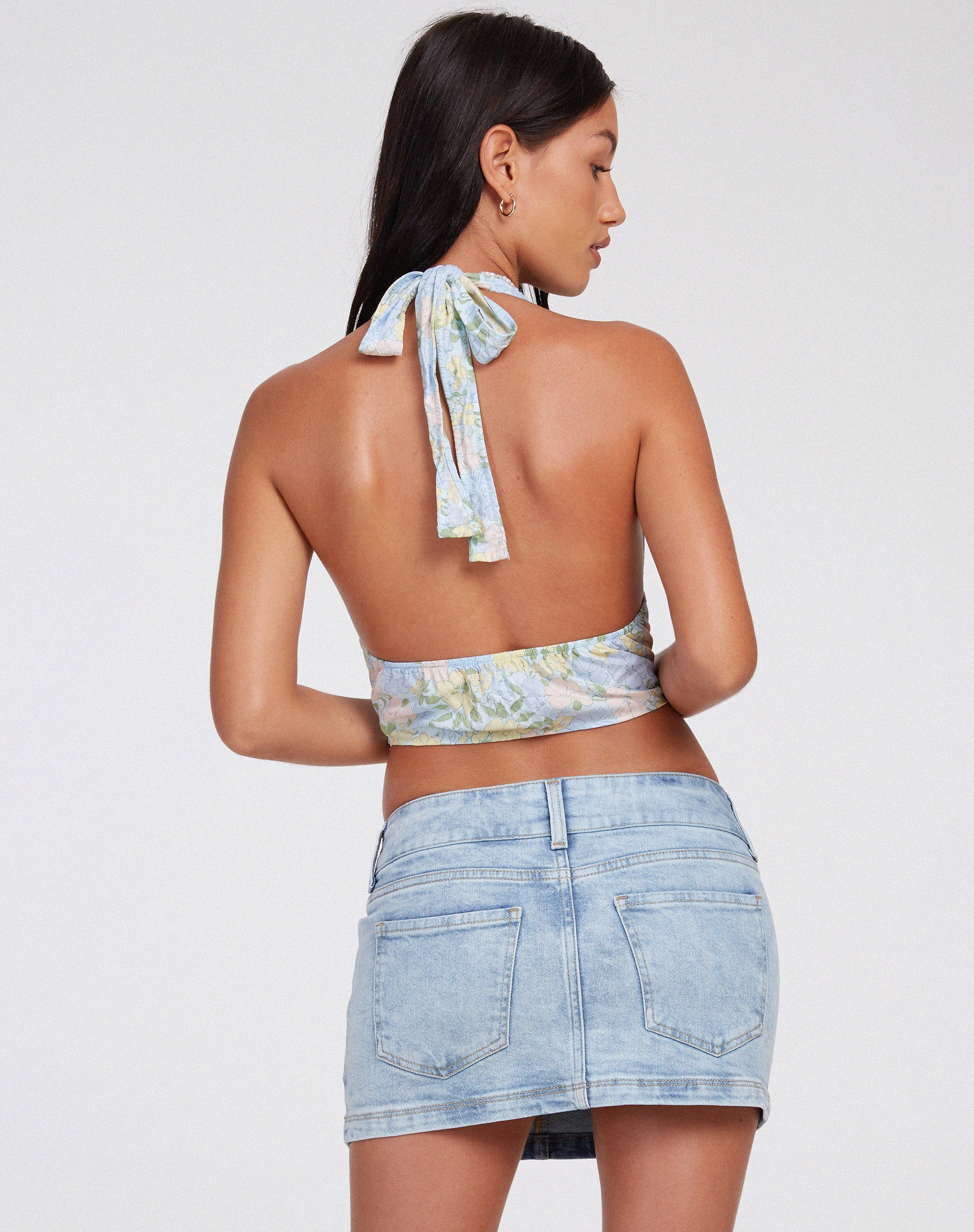 Nanda Crop Top in Washed Out Pastel Floral - Awmao