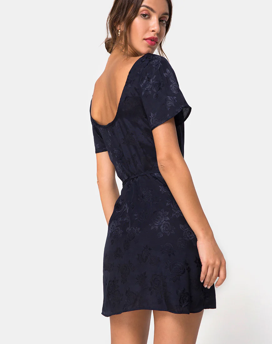 Voine Skater Dress in Satin Navy - Awmao