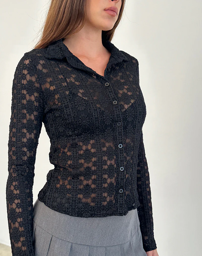 Kenila Shirt in Regal Lace Black - Awmao