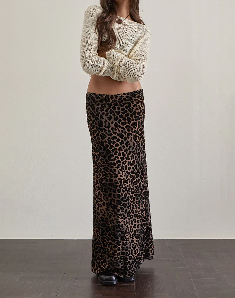 Alfreda Maxi Skirt in Flock Mesh Rar Leopard - Awmao