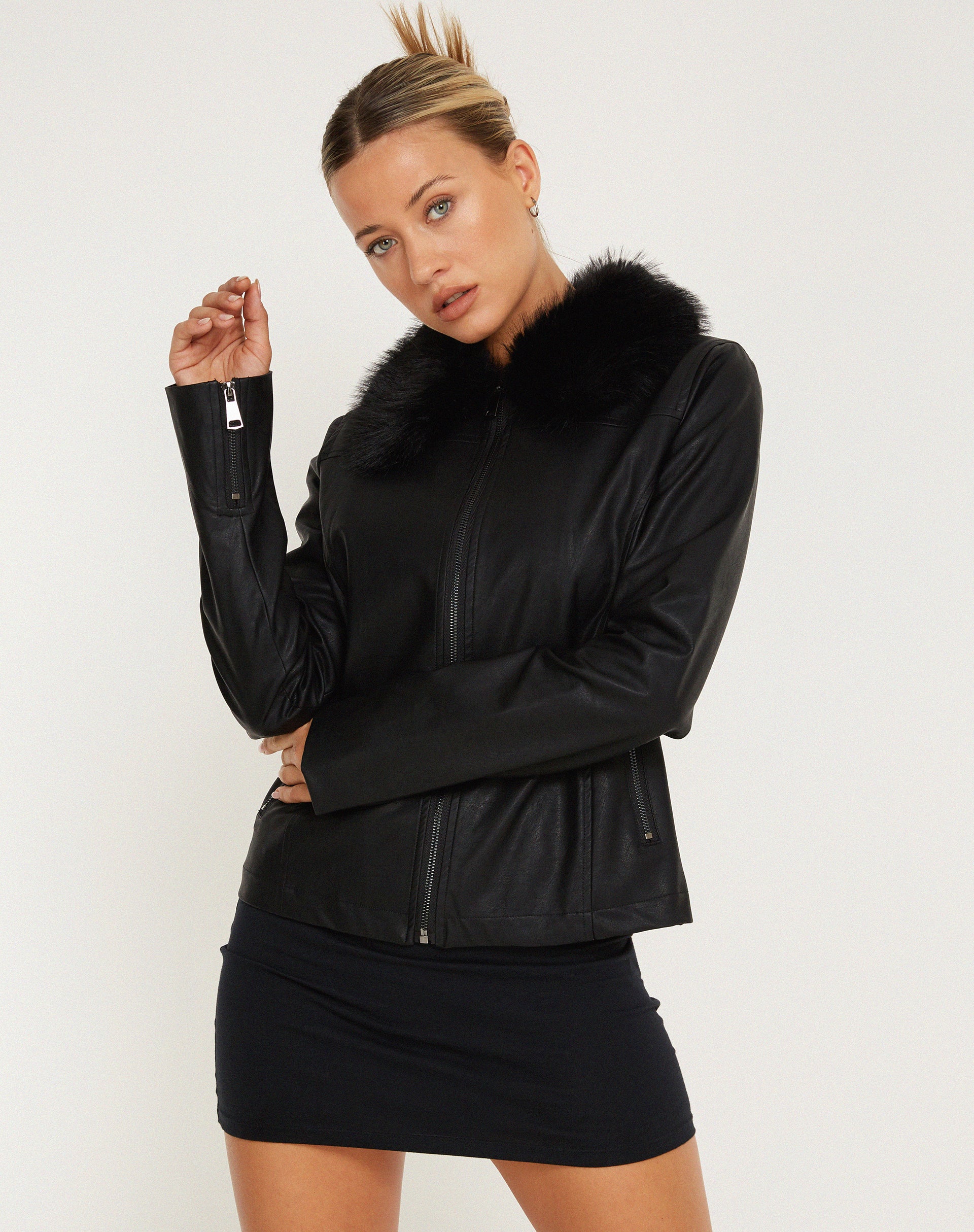 Yindo Zip Up Jacket in PU Black - Awmao