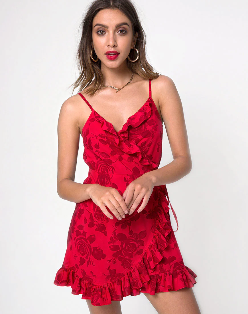Lasky Slip Dress in Tonal Floral Red - Awmao