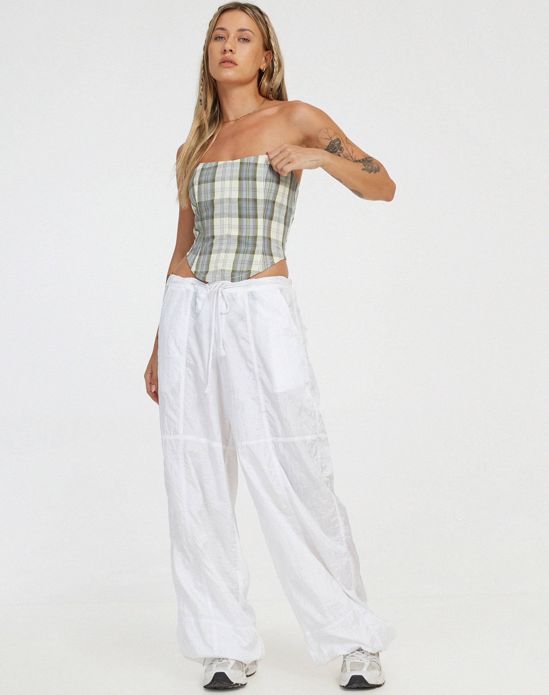 Kayashi Corset in Check Green and Cream - Awmao