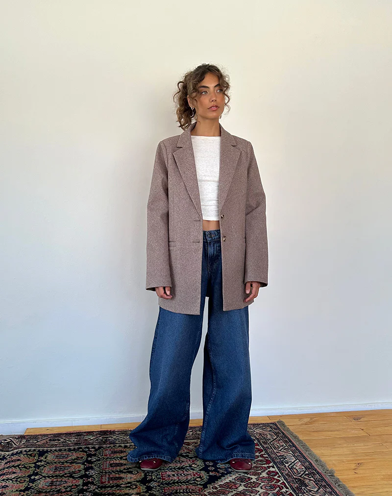 Messeir Faux Wool Blazer in Walnut - Awmao