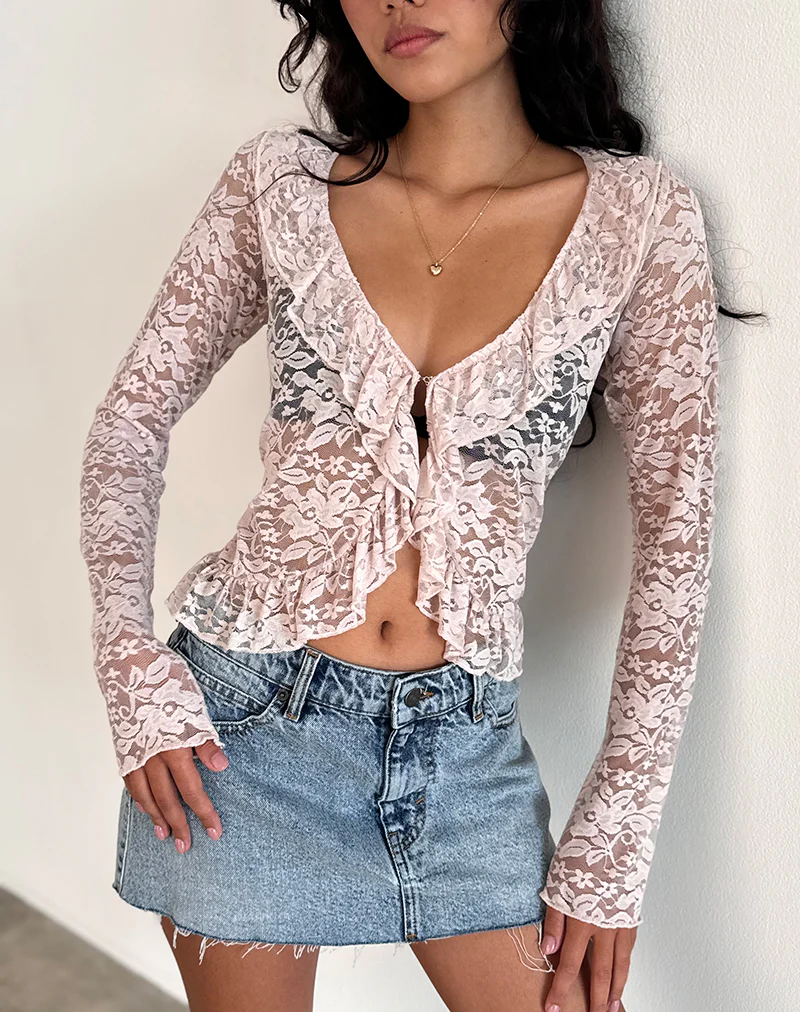 Noemi Cardigan in Lace Lotus Pink - Awmao