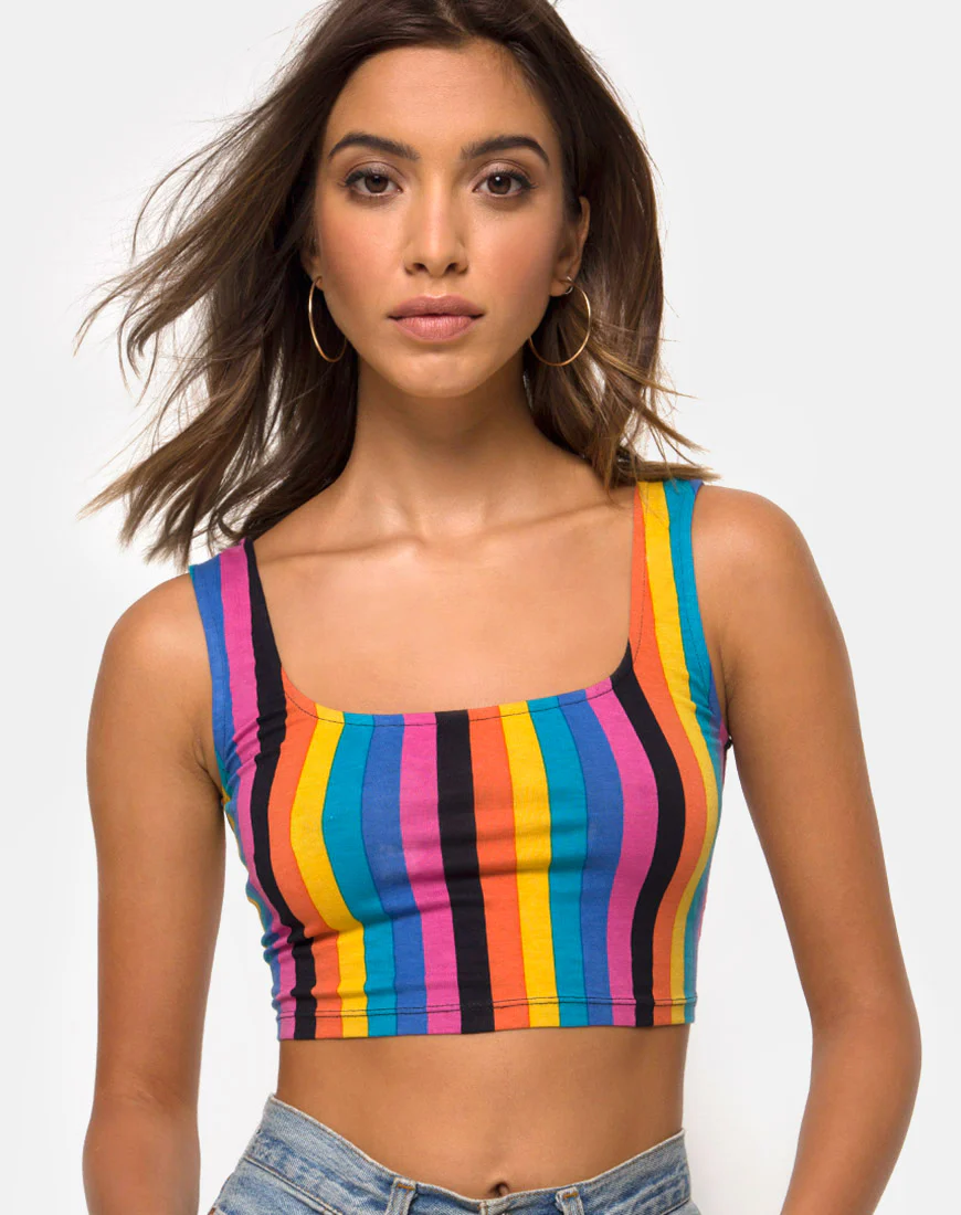 Mucell Crop Top in New Vertical Mixed Stripe - Awmao