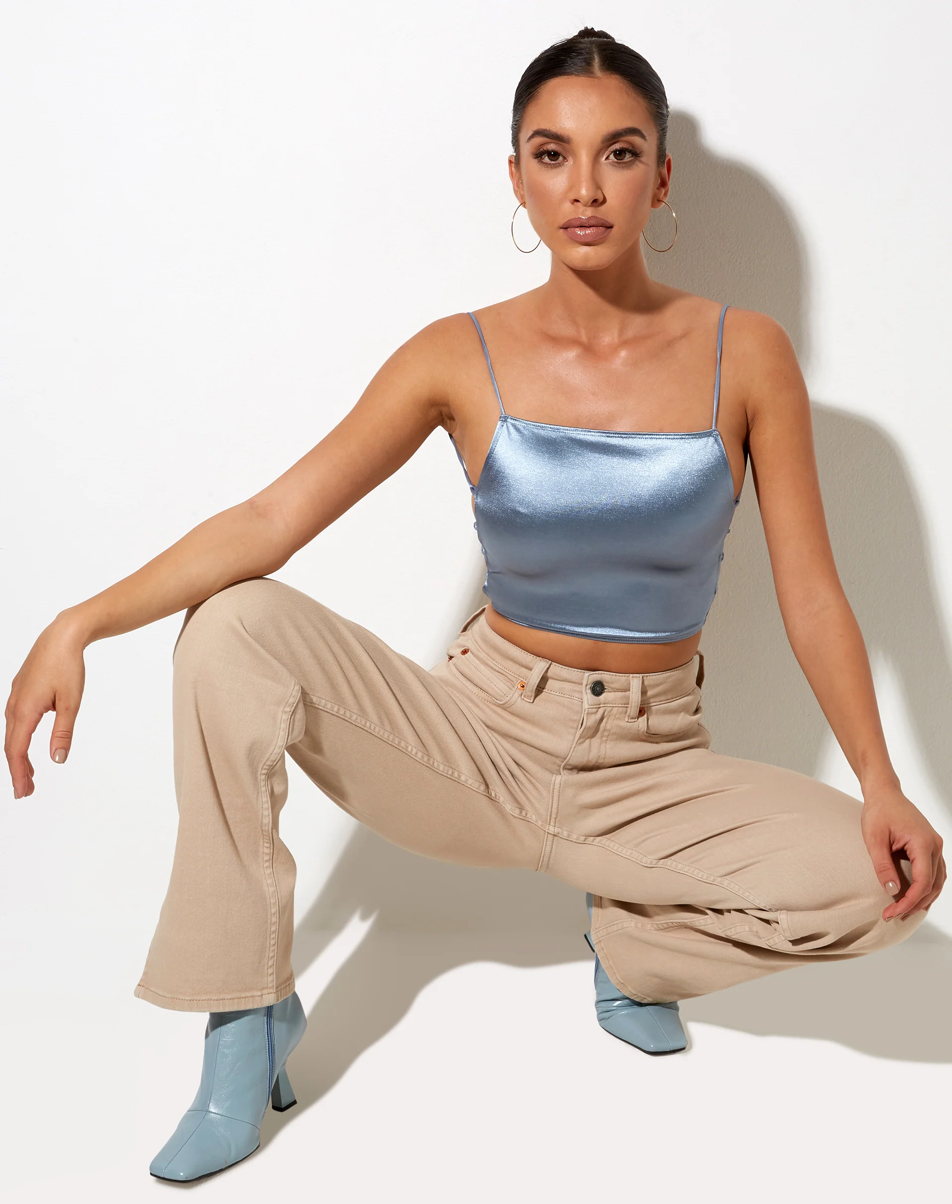 Ozka Crop Top in Satin Blue - Awmao