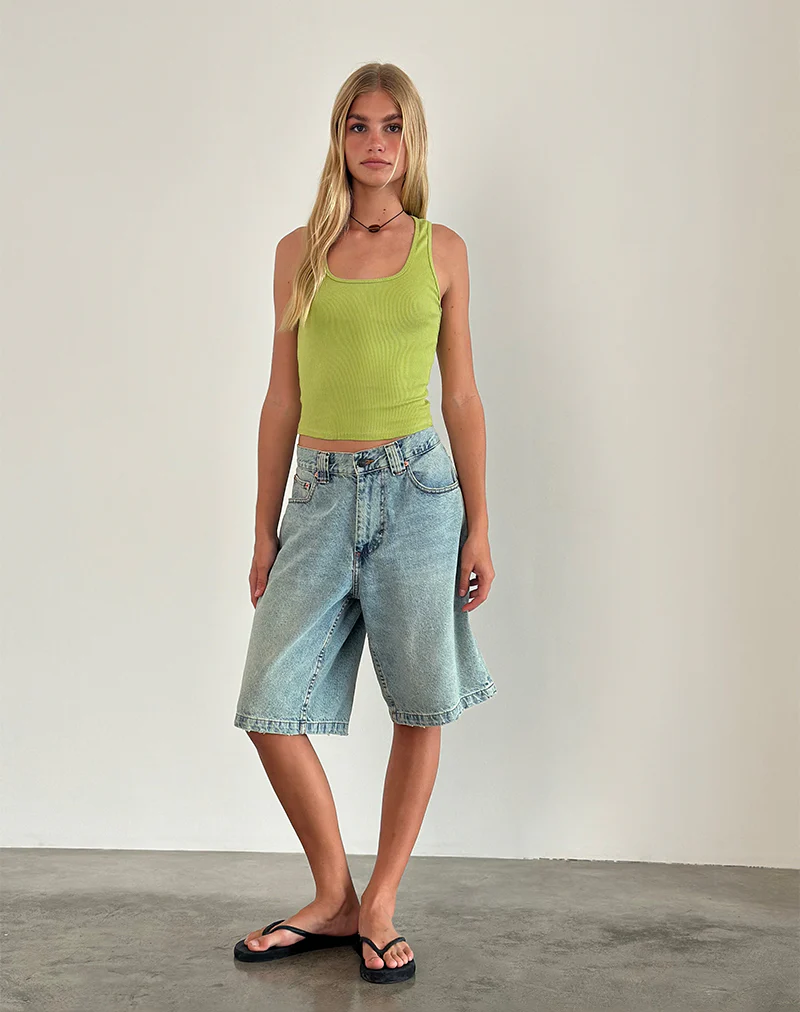 Roxe Ribbed Vest Top in Leaf Green - Awmao