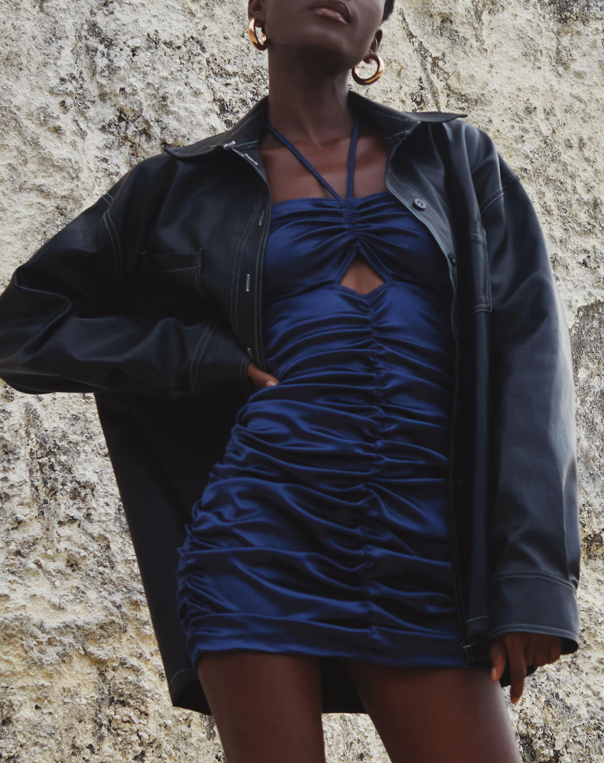 Amilia Mini Dress in Satin Spandex Inky Blue - Awmao