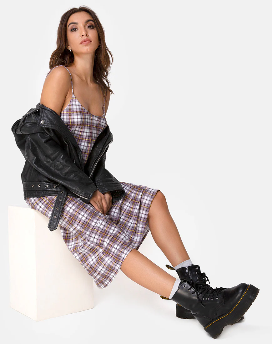 Julia Maxi Dress in Grunge Check Purple - Awmao