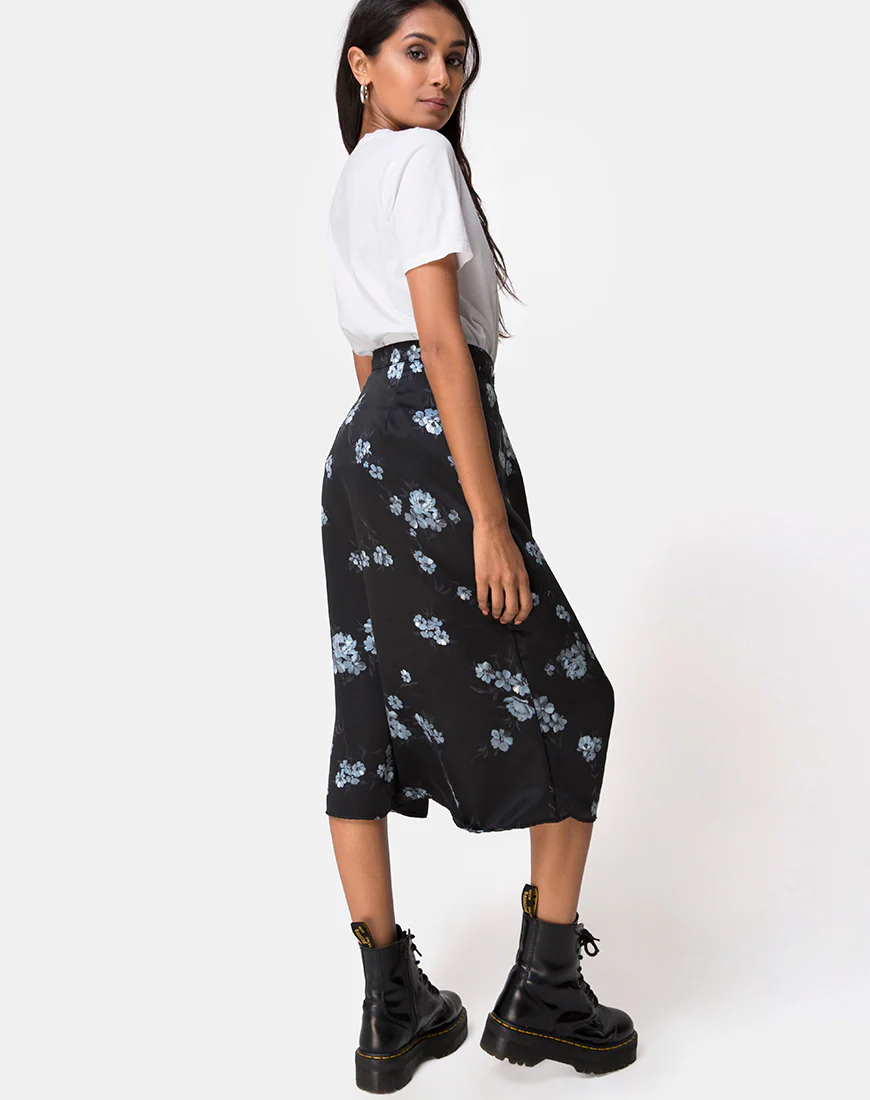 Saika Midi Skirt in Mono Flower Black - Awmao
