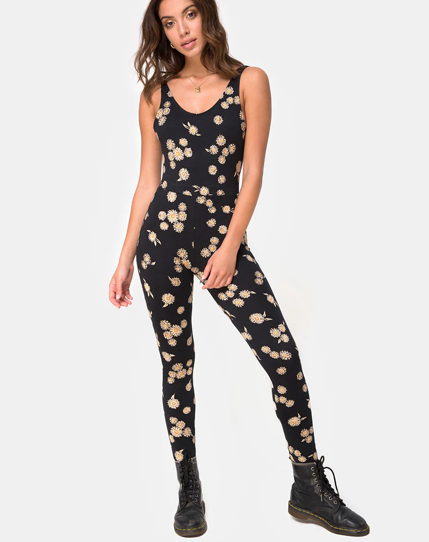 Unitard in Grunge Daisy Floral - Awmao