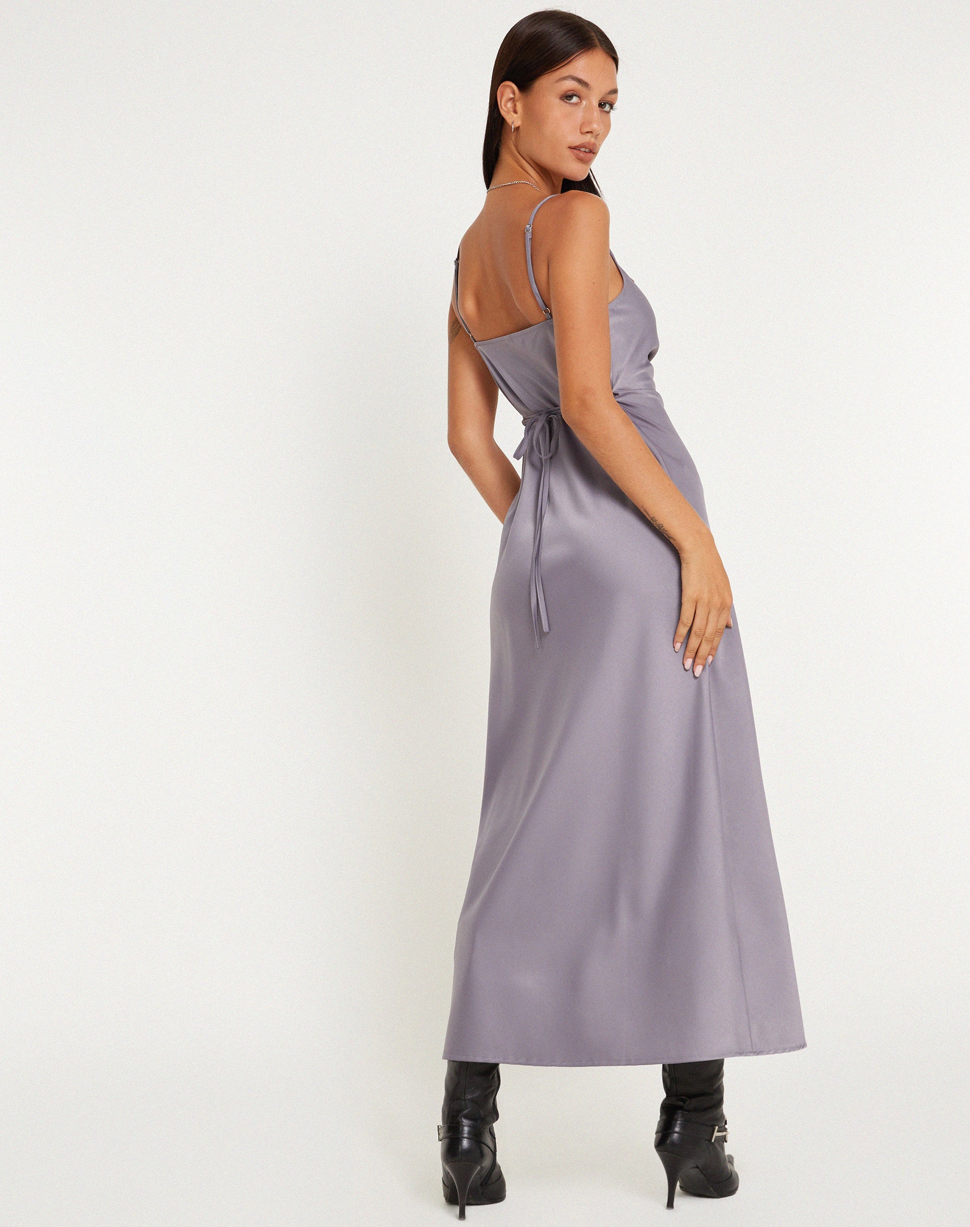 Palasha Midaxi Dress in Satin Grey Ridge - Awmao