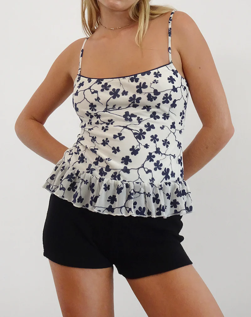 Tarkam Top in Grunge Floral Flock Cream - Awmao