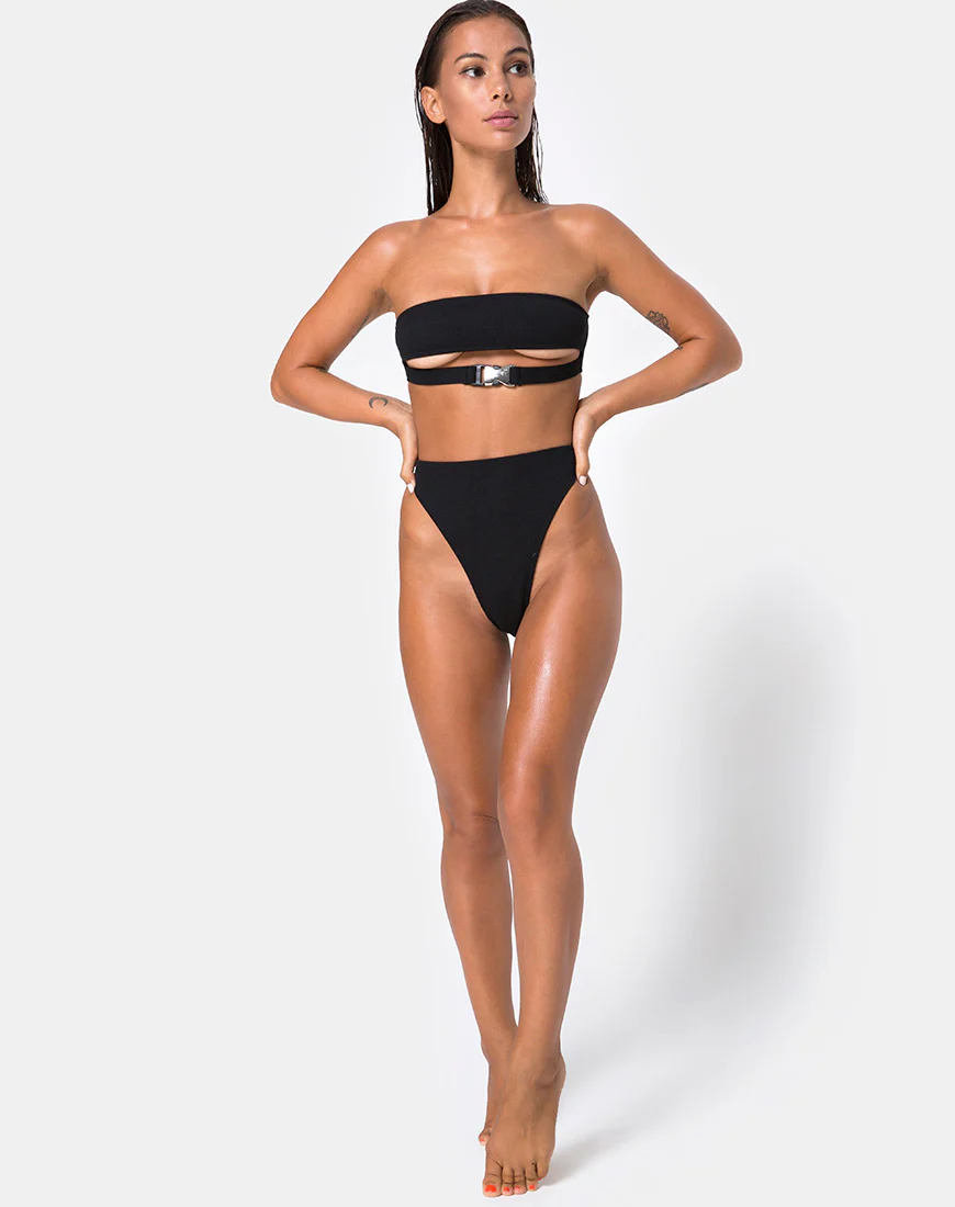 Lin Lin Bikini Bottom in Black with Silver Derlin - Awmao