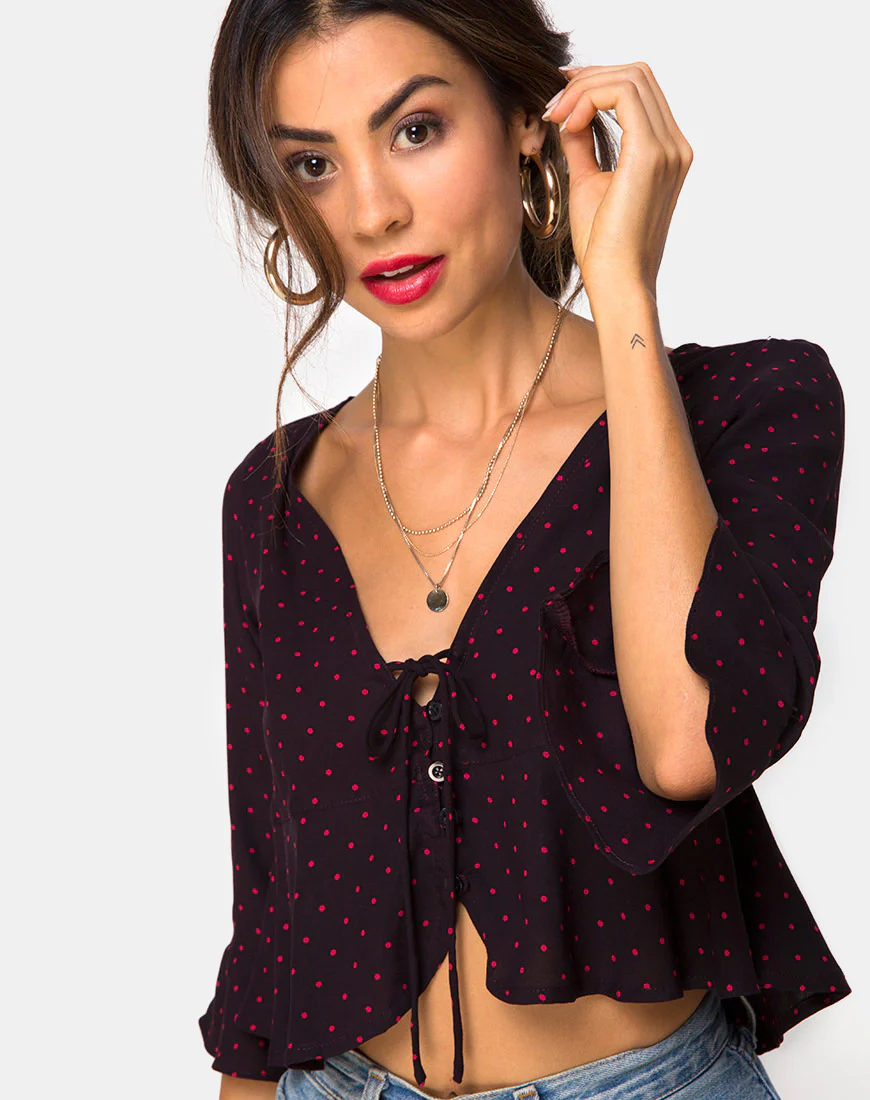 Vinequa Top in Cuban Dot Red - Awmao