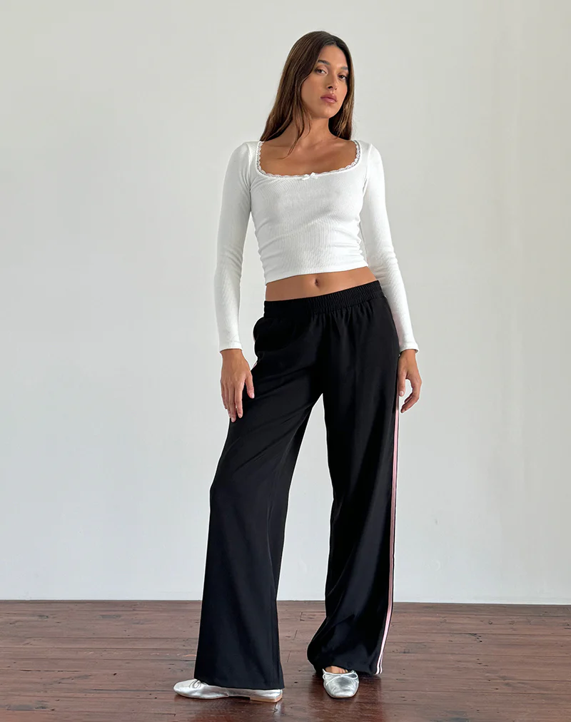 Bennett Trouser in Black with Pink Side Stripe - Awmao