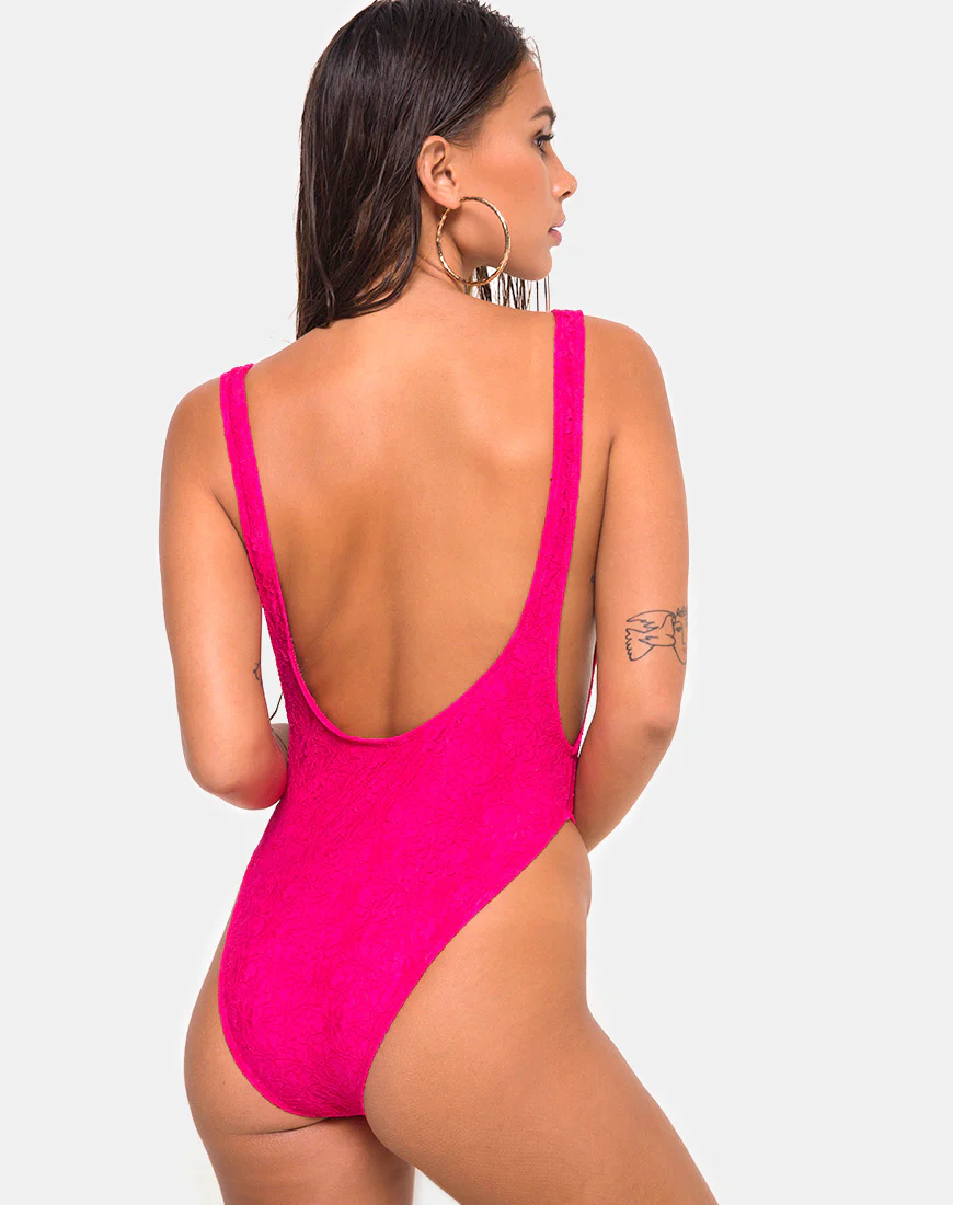 Goddess Swimsuit in Lace Fuschia Pink - Awmao