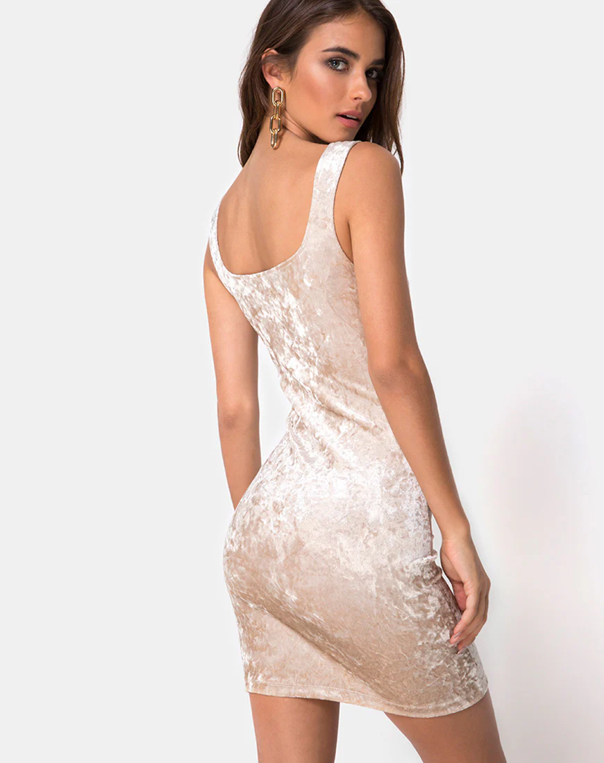Rosita Bodycon Dress in Cream Crushed Velvet - Awmao