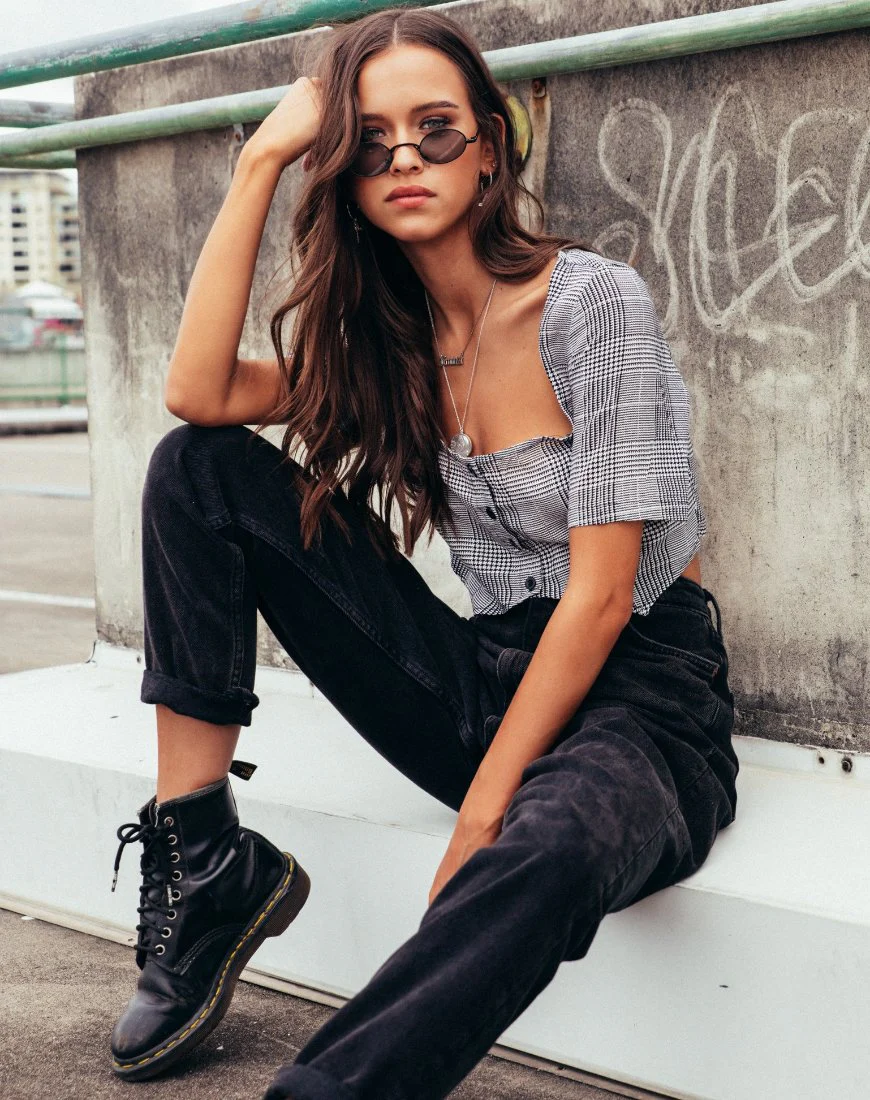 Legia Crop Top in Charles Check Grey - Awmao