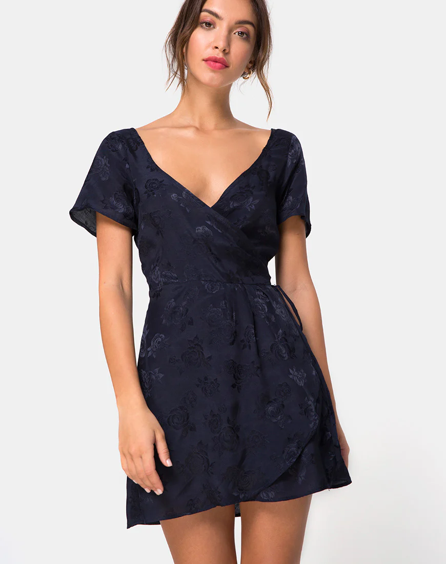 Voine Skater Dress in Satin Navy - Awmao