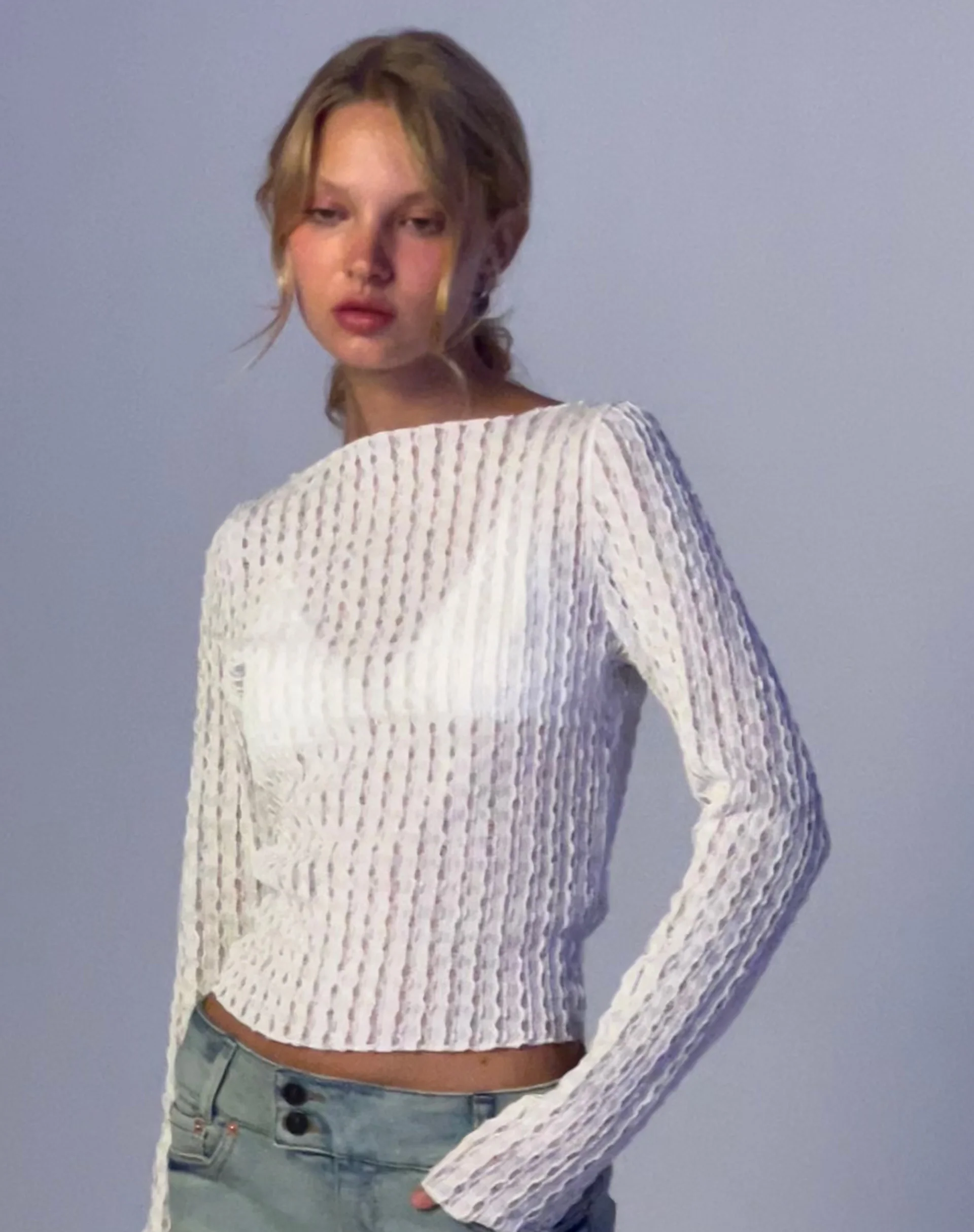Angela Long Sleeve Top in Crinkle White - Awmao
