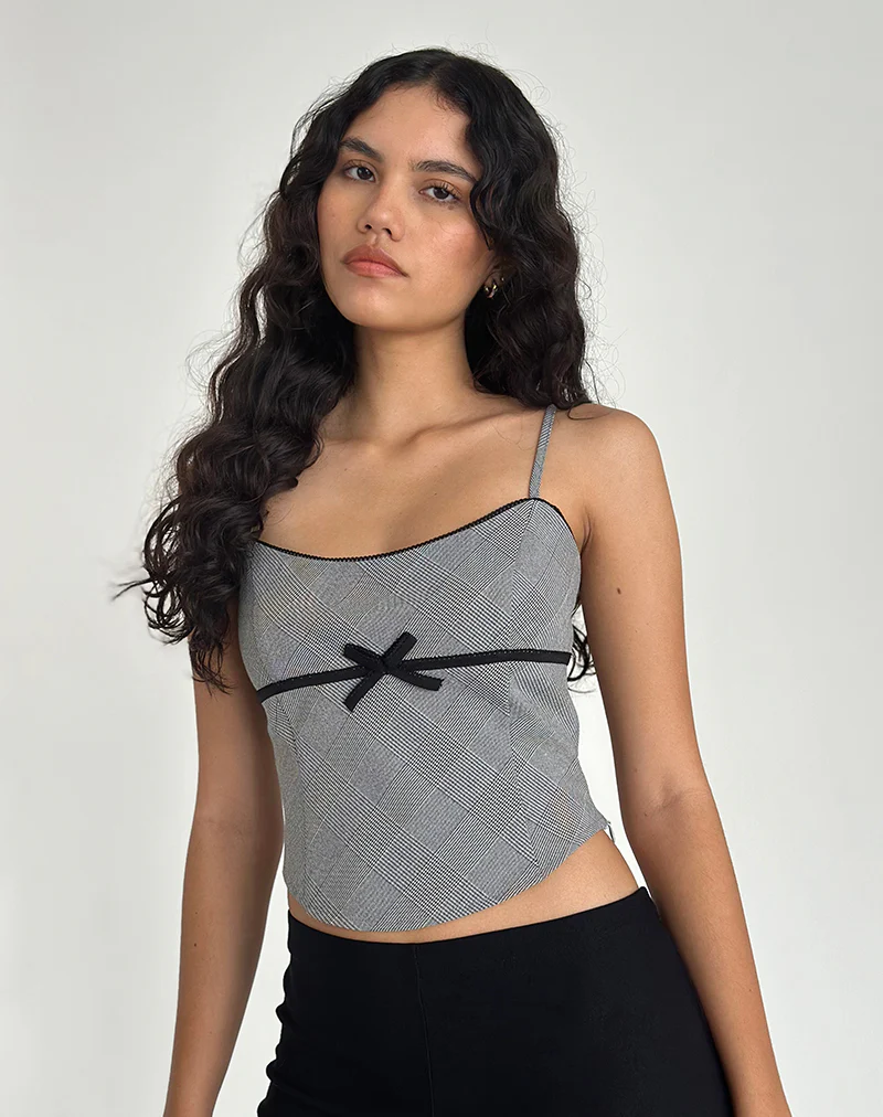 Canika Corset Top in Black and White Multi Check - Awmao
