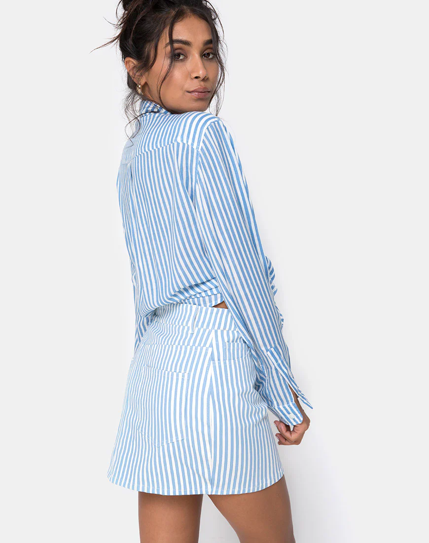 Mini Broomy Skirt in Basic Stripe Blue and White - Awmao