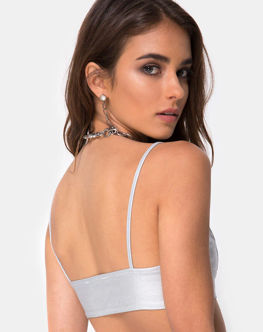 Jessie Bralet Top in Silver Metallic - Awmao