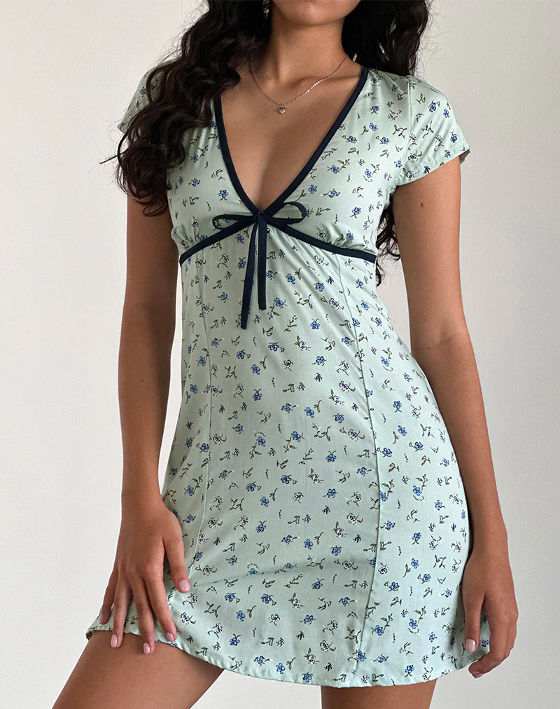 Vaiso Mini Dress in Pretty Petal Green - Awmao