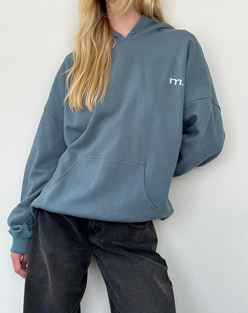 Oversized Hoodie in Blue Mirage with White 'MOTEL' Embroidery - Awmao