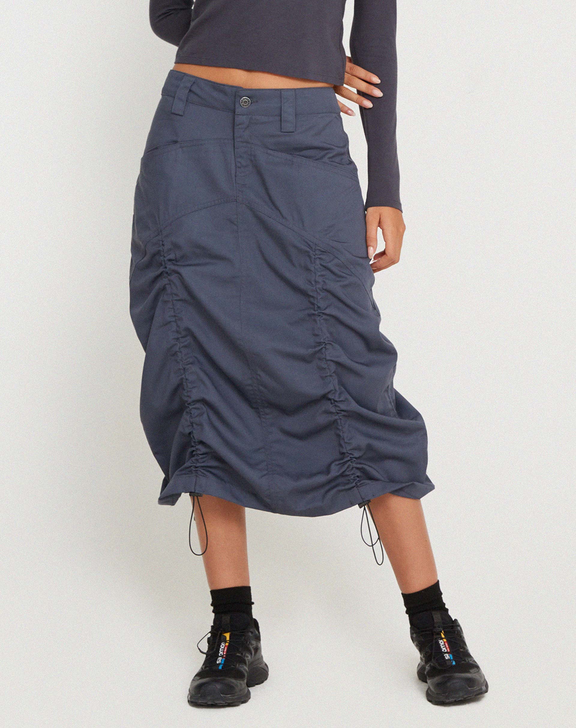 Eisig Cargo Midi Skirt in Charcoal Navy - Awmao