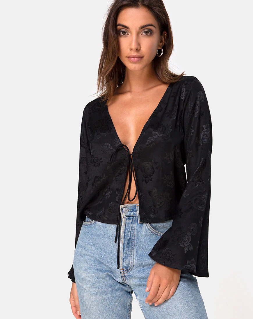 Merida Top in Satin Rose Black - Awmao